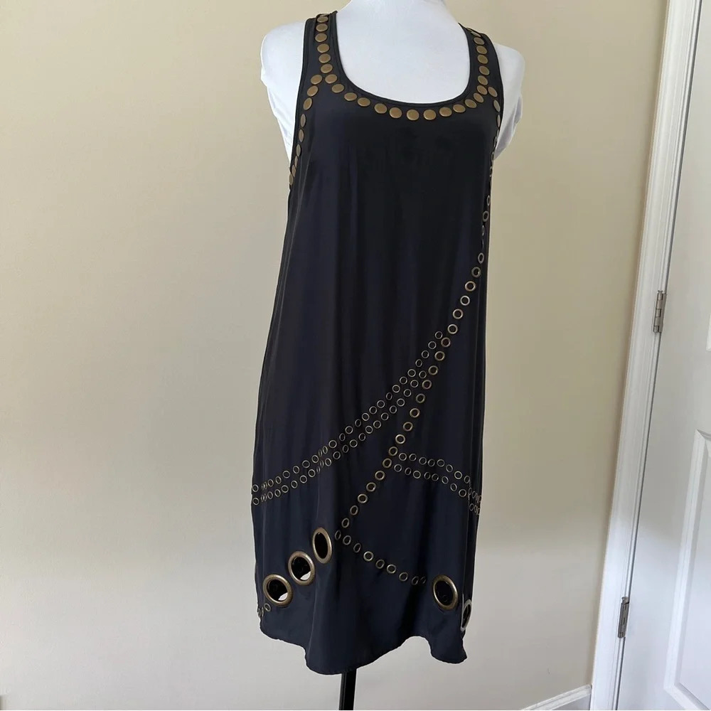 Haute Hippie Black Silk Racerback Grommet Shift Dress Size S